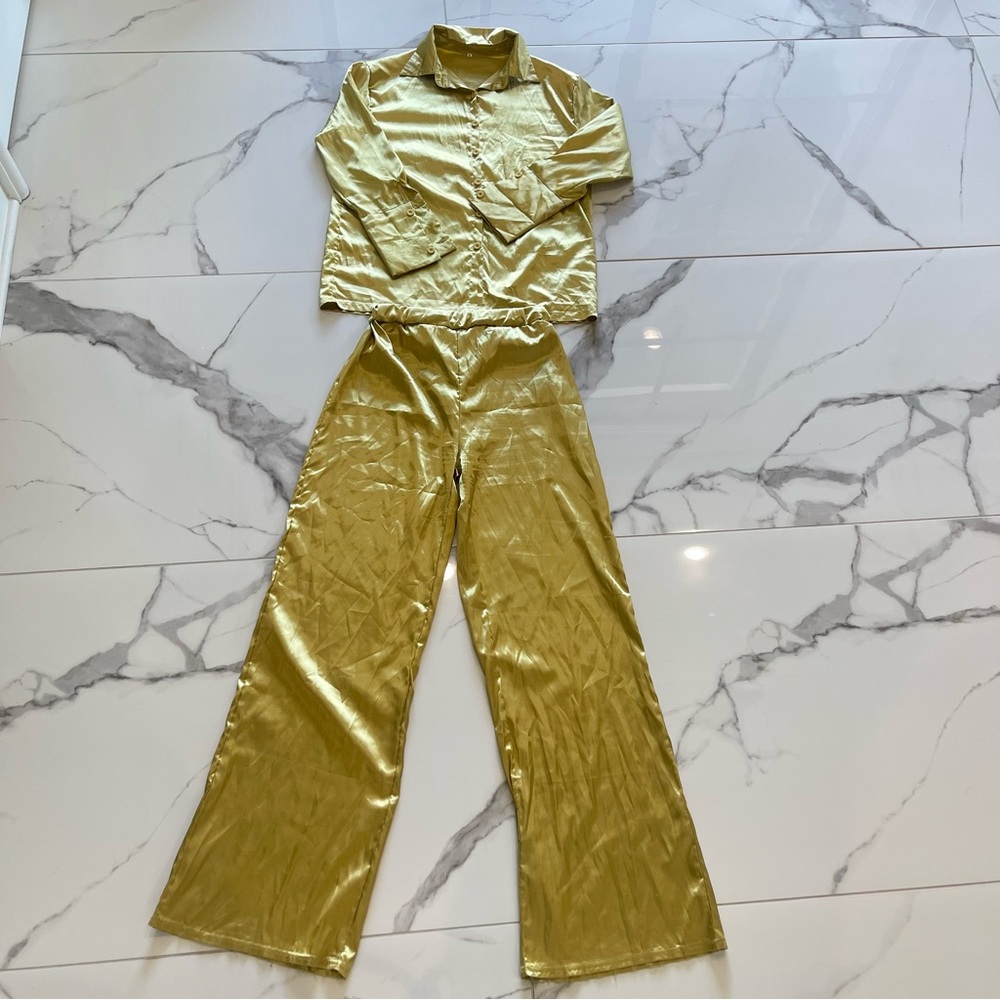 Amazon Gold Wide Leg Jumpsuit with Metallic Finish